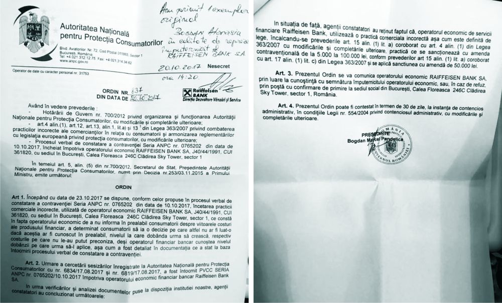 Prima şi ultima pagină din Ordinul ANPC.